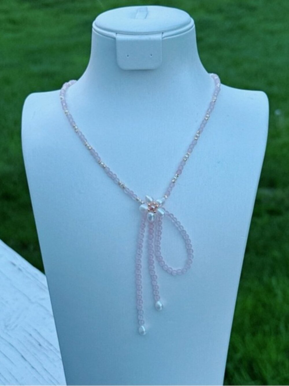 AM70 Handmade Freshwater Pearl Rose Quartz Necklace